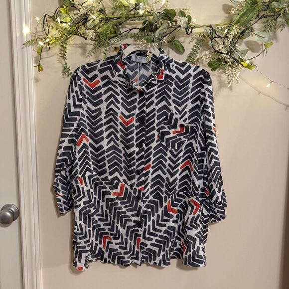 Terra-SJ Tops - Terra-SJ Apparel Printed Ruffle Neck 3/4 Sleeve Top Blouse Size Large